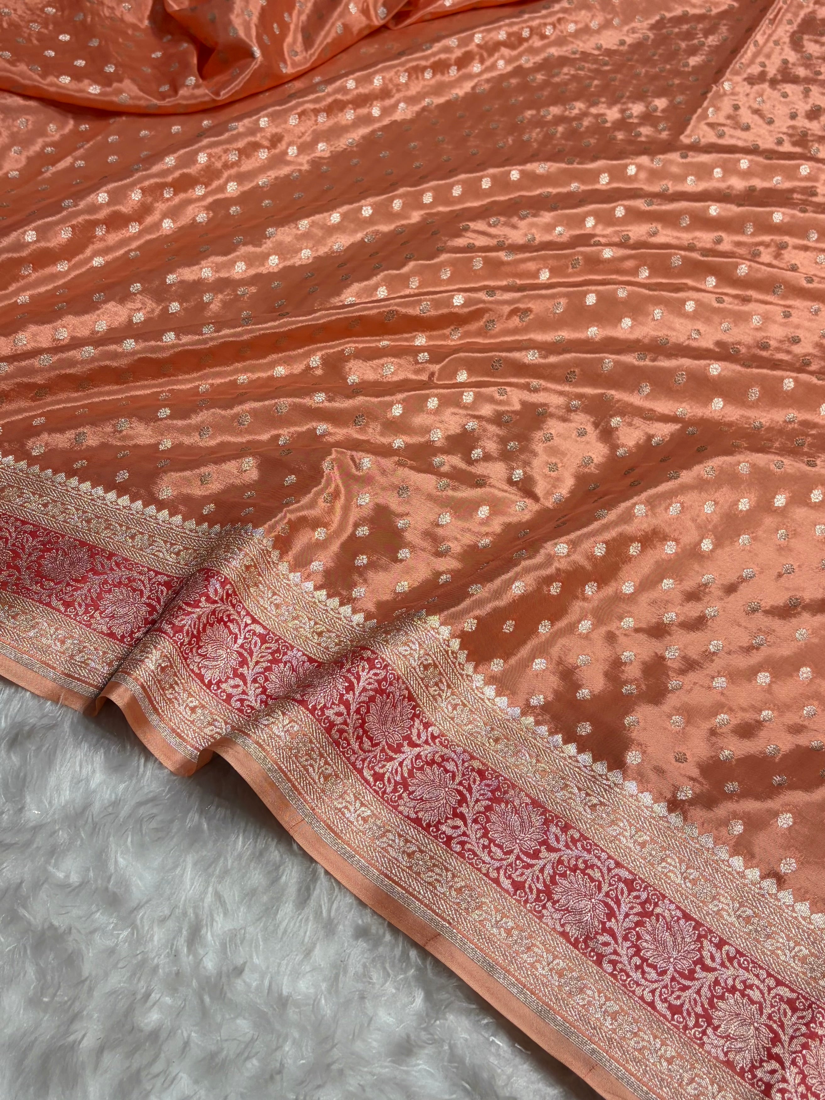 Peach Shades With Contrast Border Crepe Silky Katan Banarasi Saree CSK-02
