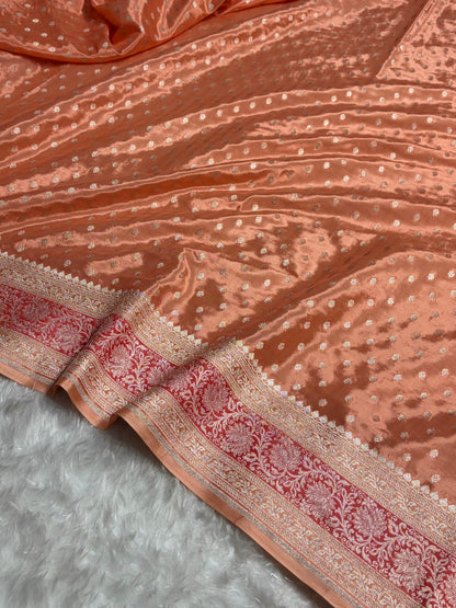 Peach Shades With Contrast Border Crepe Silky Katan Banarasi Saree CSK-02