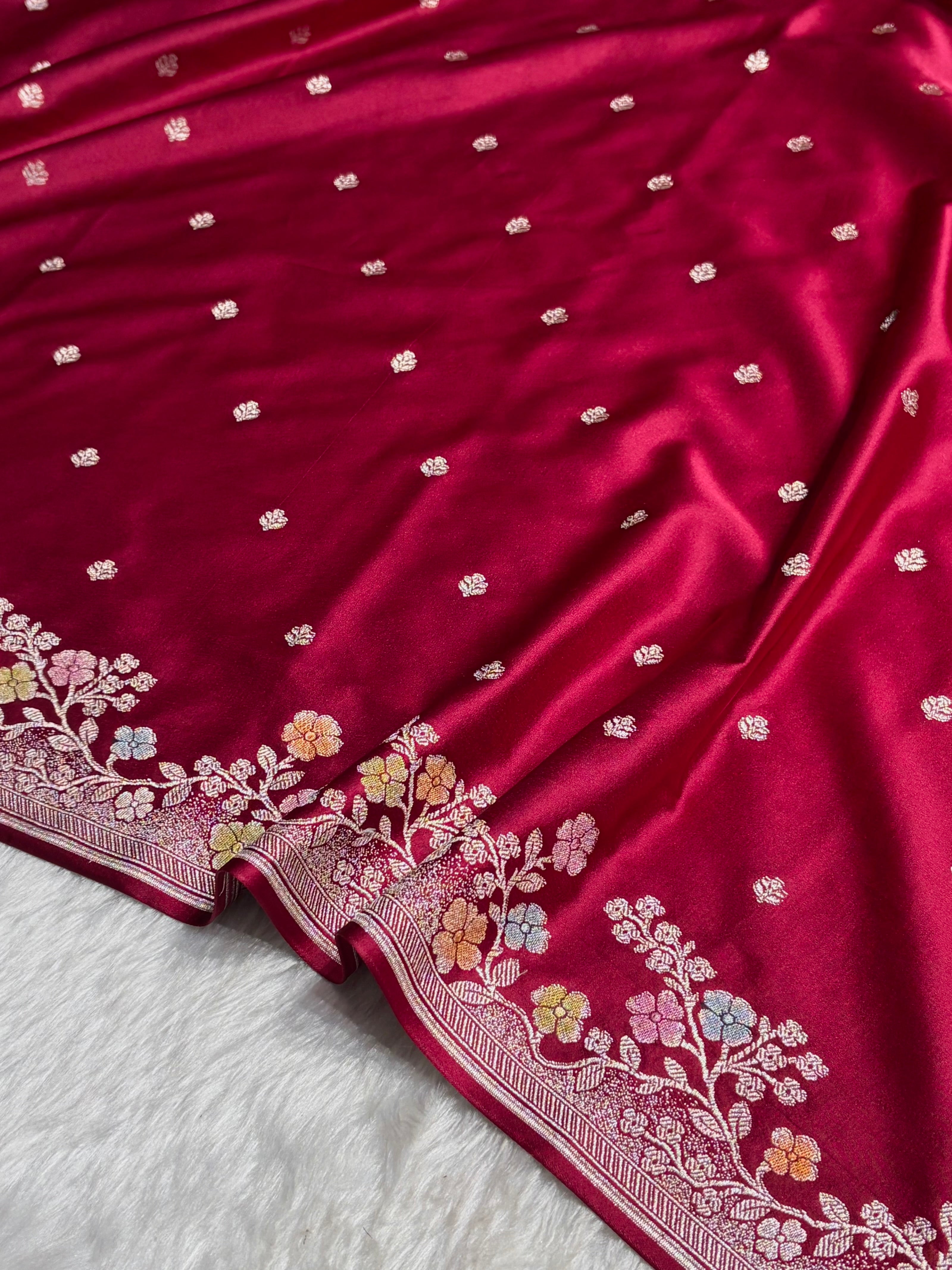 Maroon Shades Minakari Floral Border Booti Mashru Silk Saree MS75