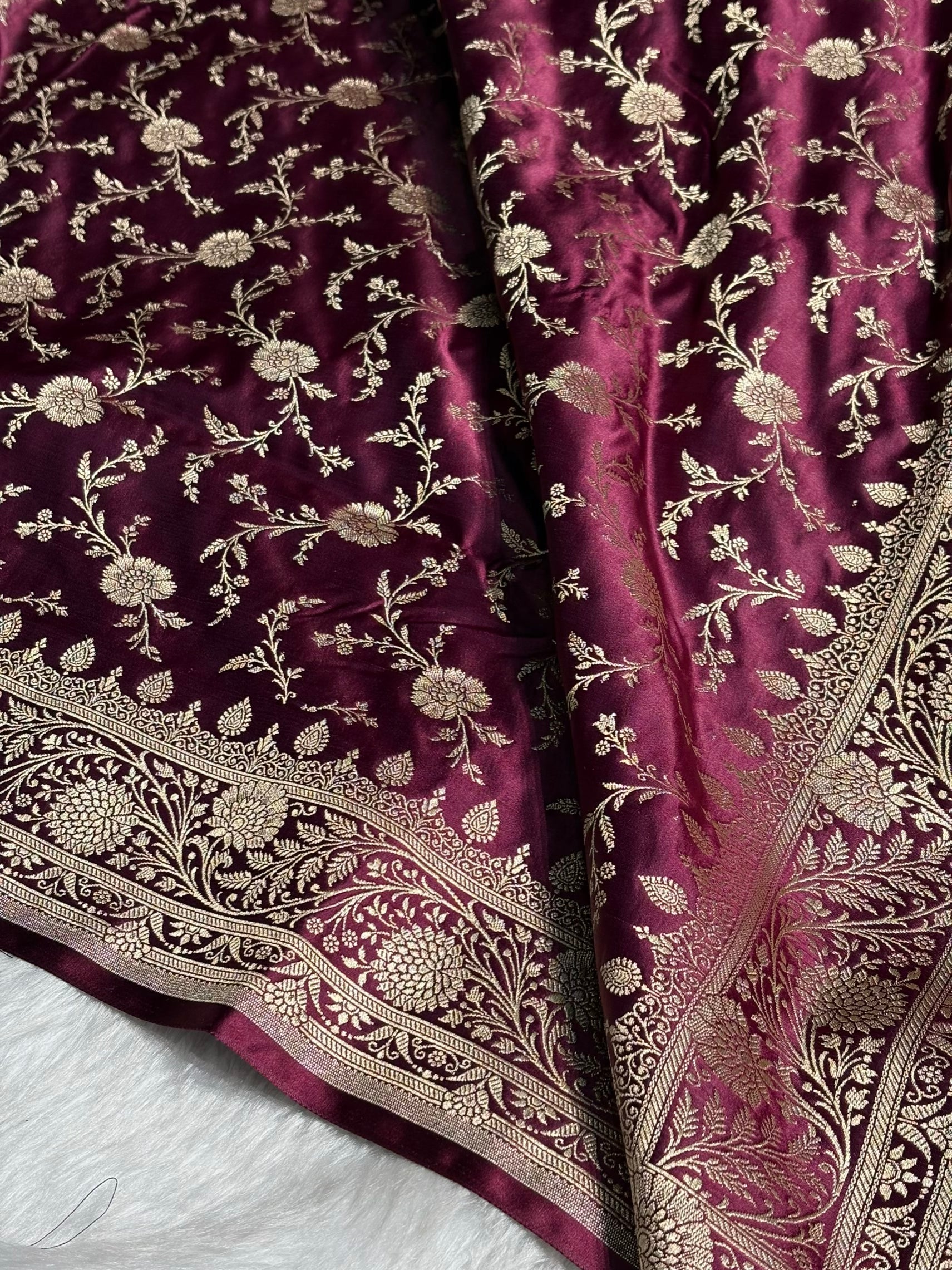 Wine Shades Banarasi Jaal Katan Silk Saree