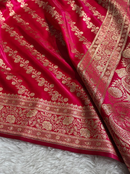 Banarasi Rani Shades Cross Pattern Banarasi Satin Silk Saree SS51