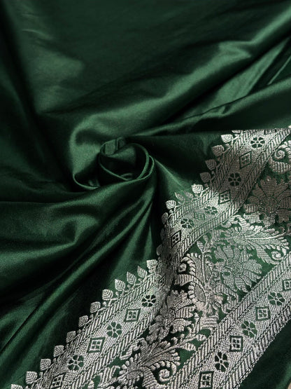Dark Bottle Green Plain Mashru Silk Saree MS22