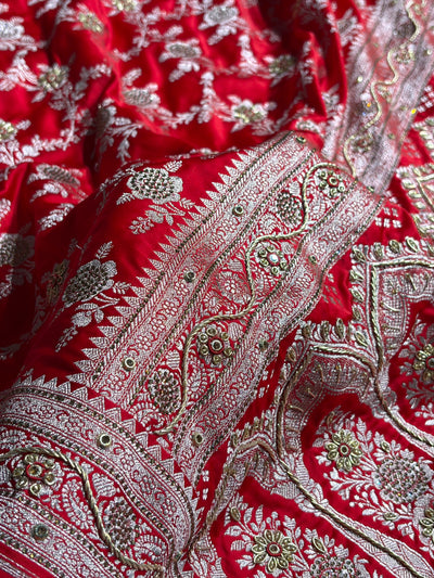 Bridal Red Mashru Silk with Bananasi Ari Zardozi and swarovski work BMCS28