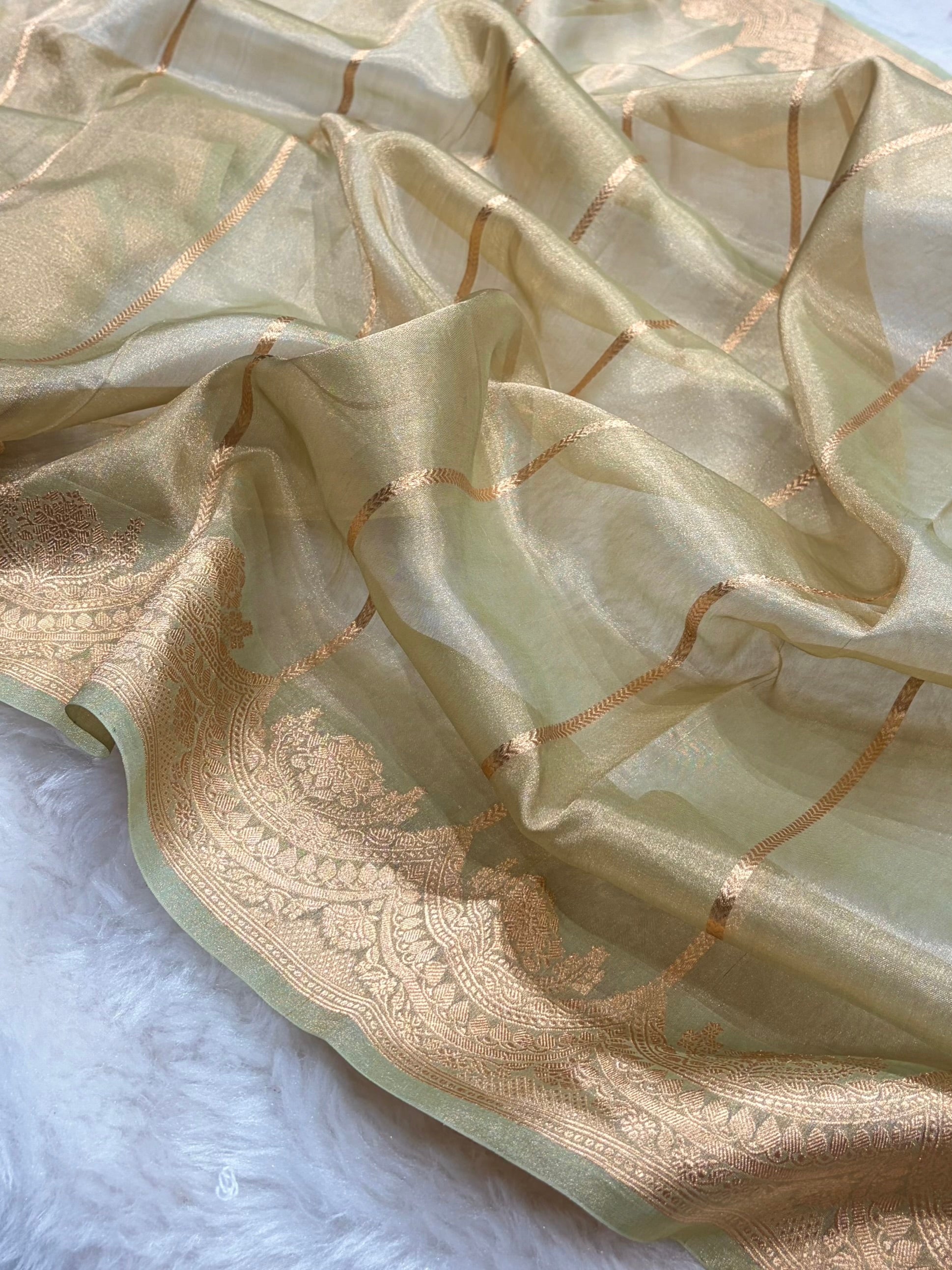 Tusser Bananasi Floral Shades Pure Tissue Silk Saree PT-48
