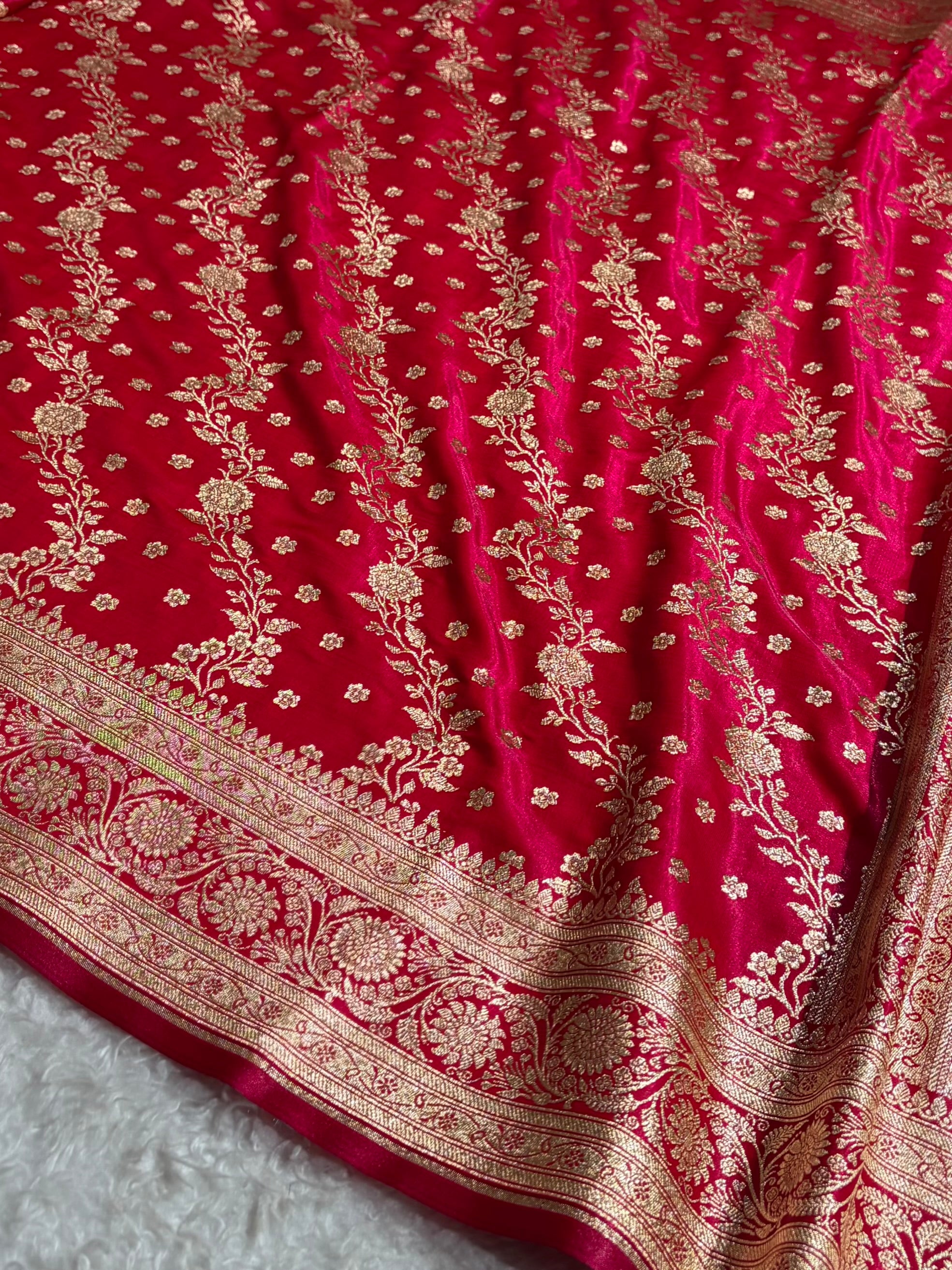 Satin Silk Saree Cross with Booti in Cross Rani Shades SS24