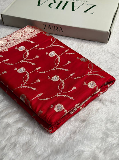 Red Shades Banarasi Jaal Pattern Floral Minakari Mashru Silk Saree MSM-103