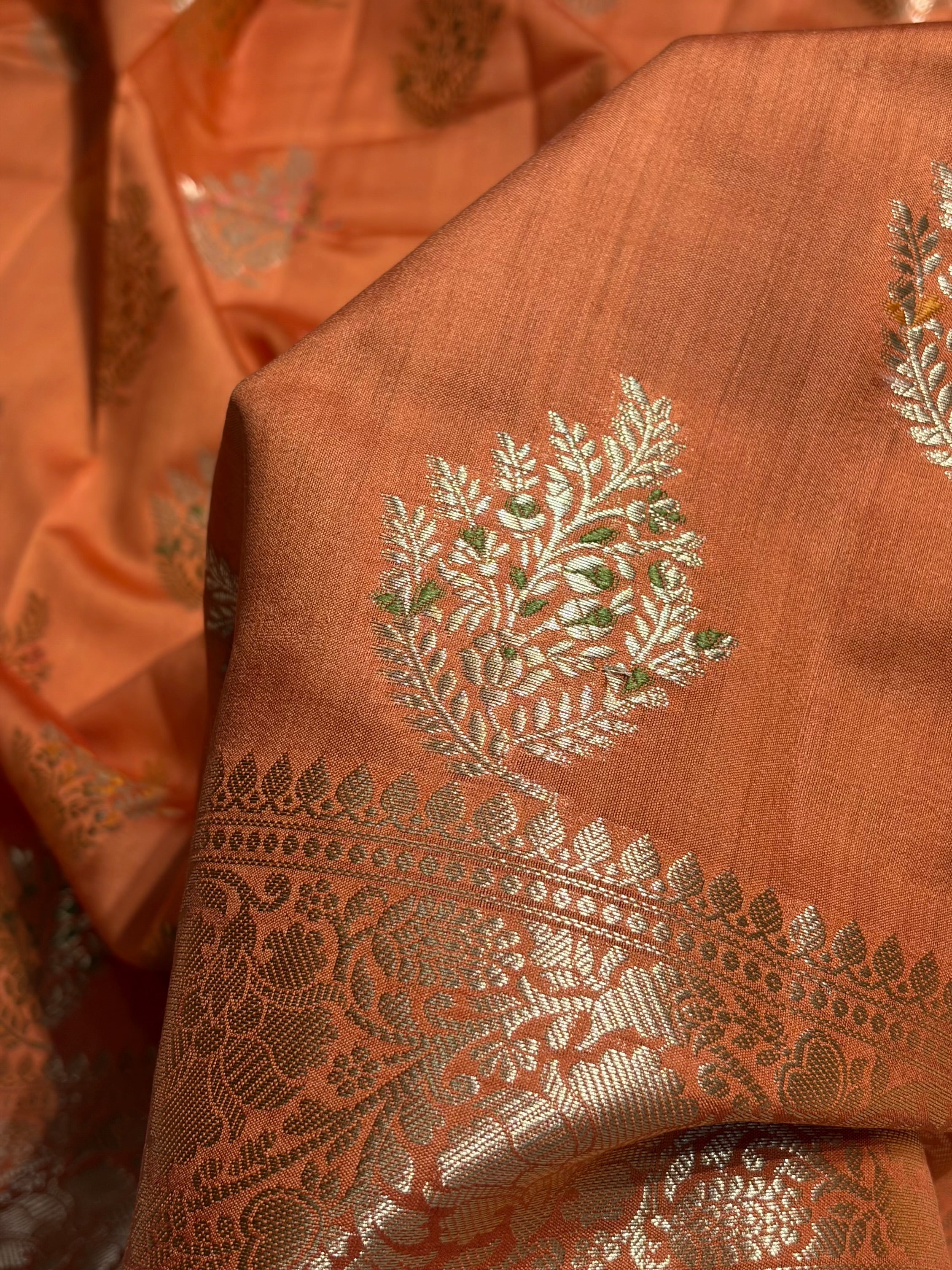 Minakari Pastel Orange Shades Pure Chiniya Silk CH-02