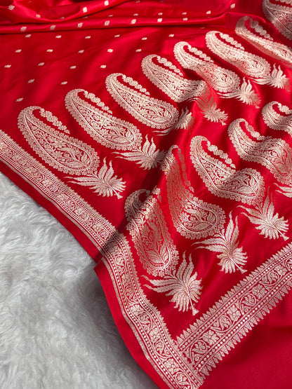 Premium Banarasi Satin Katan Saree in Red Shades SK90