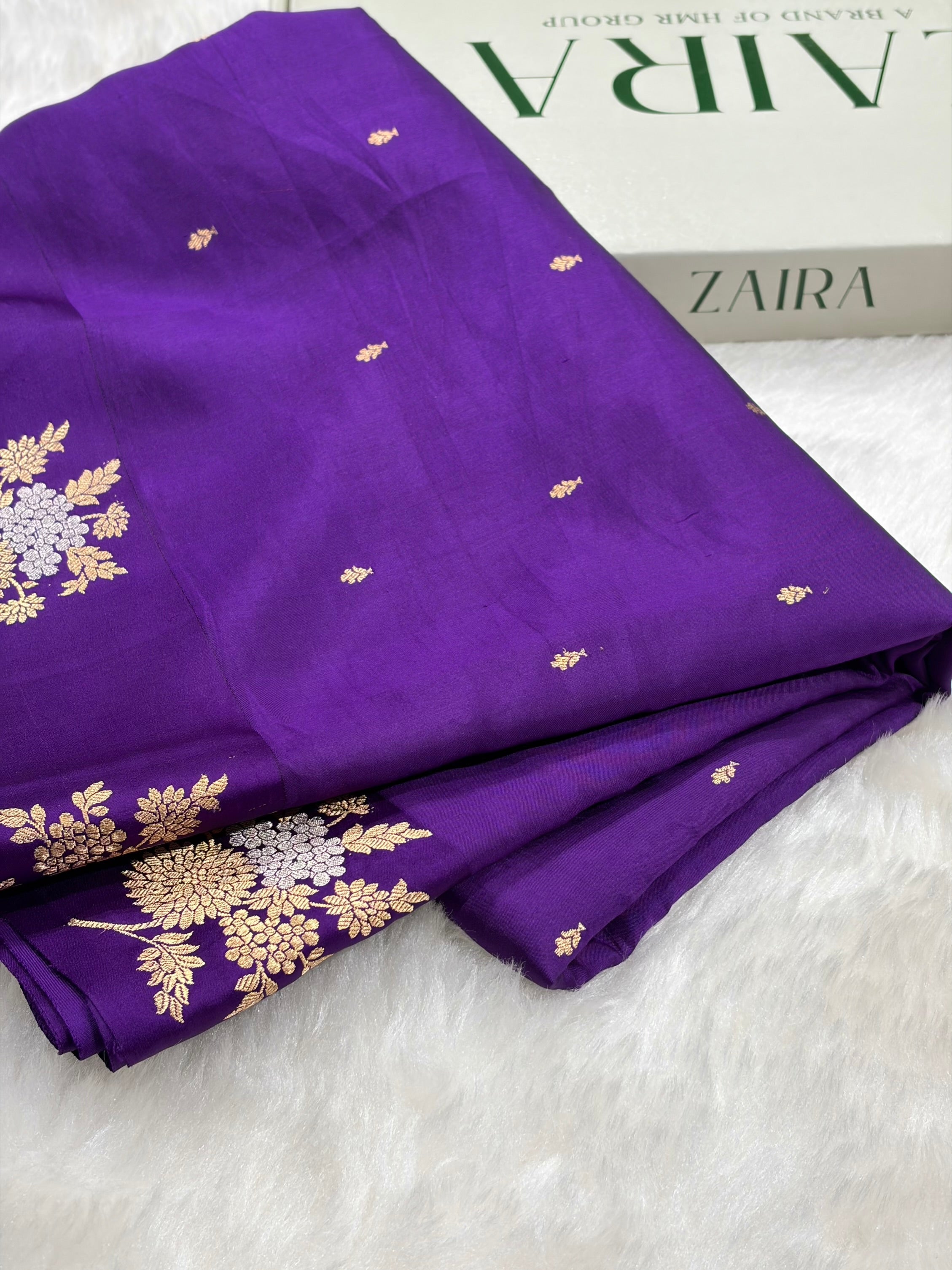 Purple Banarasi Shades Meena Boota Handwoven Pure Paper Silk RM-72