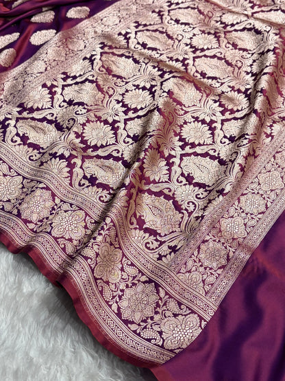 Reddish Magenta Shades Banarasi Boota Pattern Floral Mashru Silk Saree MSM-105