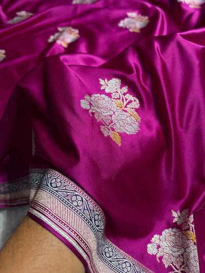 Wine Sona Rupa Minakari Floral Motif Mashru Silk Saree MCS50
