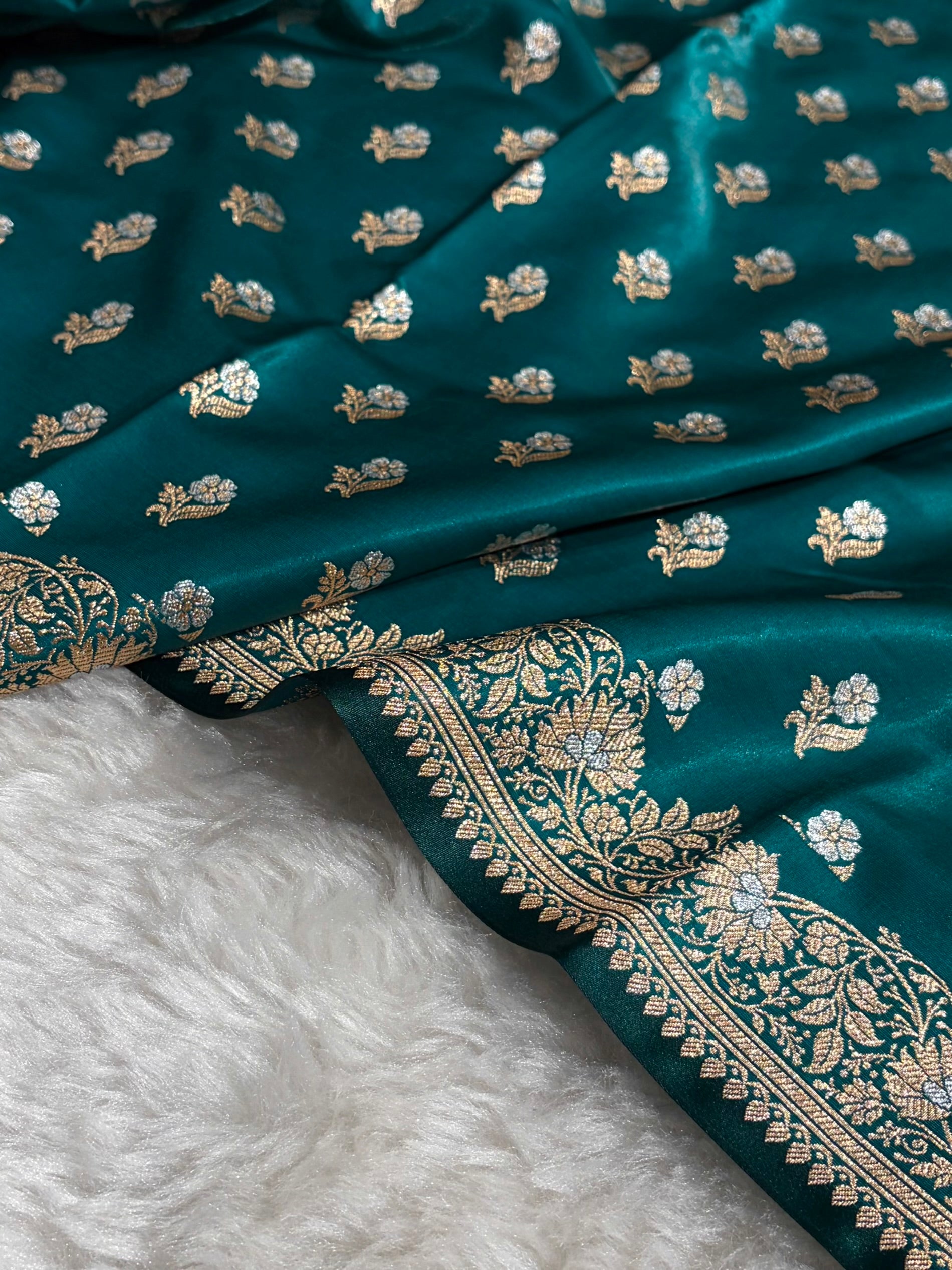 Banarasi Satin Silk Meena Boota in Rama Shades SS38