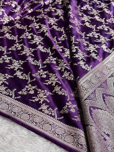 Banarasi Floral Jaal Pattern in Purple Shades Floral Mashru Silk Saree MCS98