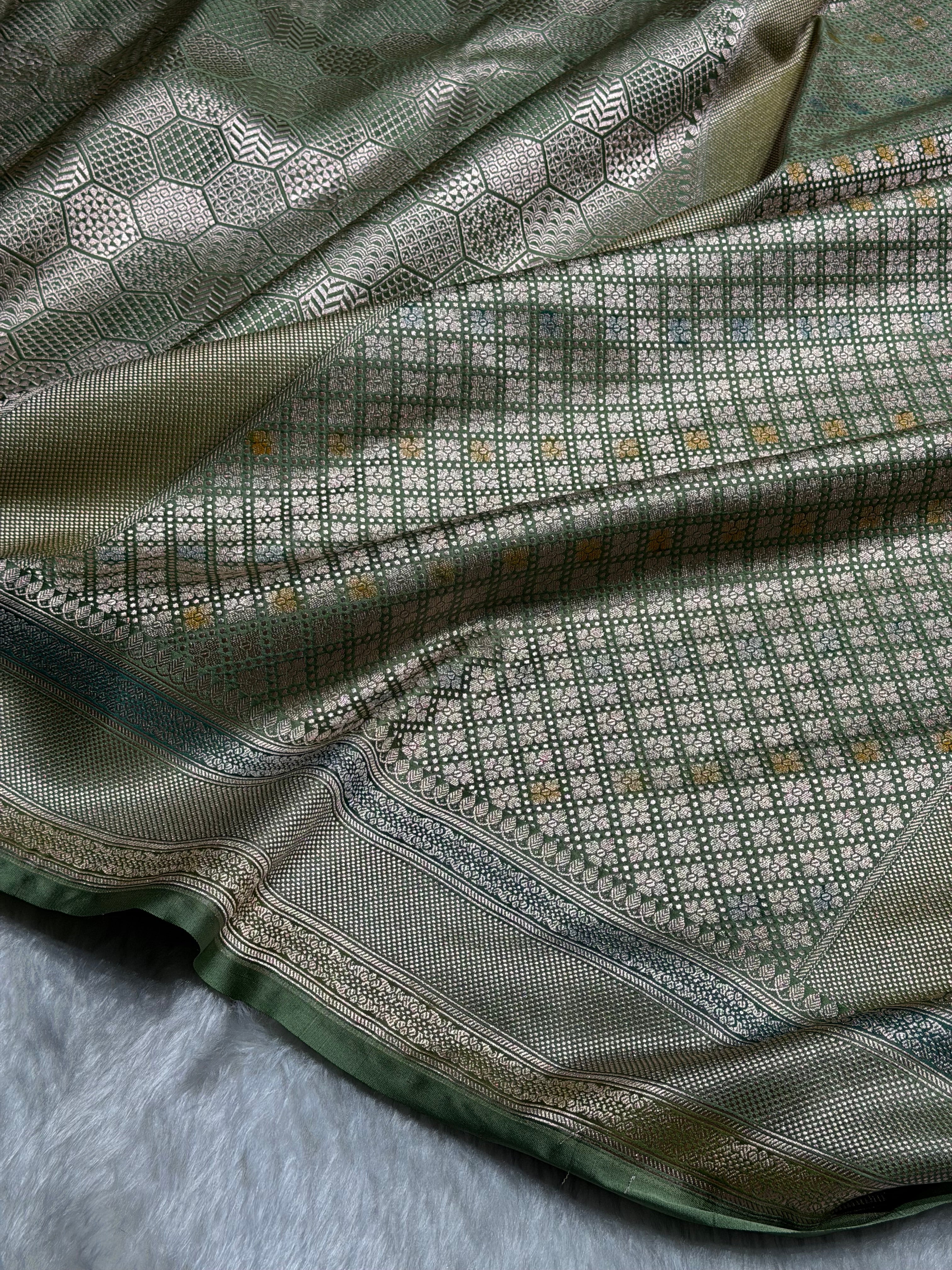 Pista Shades Minakari Brocade Mashru Silk Saree MS85