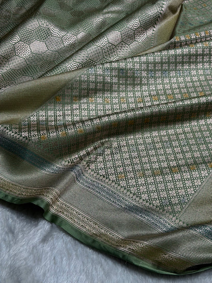 Pista Shades Minakari Brocade Mashru Silk Saree MS85