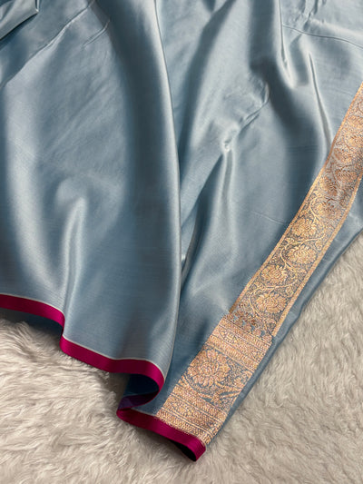 Turquoise Shades Jaal Pattern Satin Katan Silk Saree SK25
