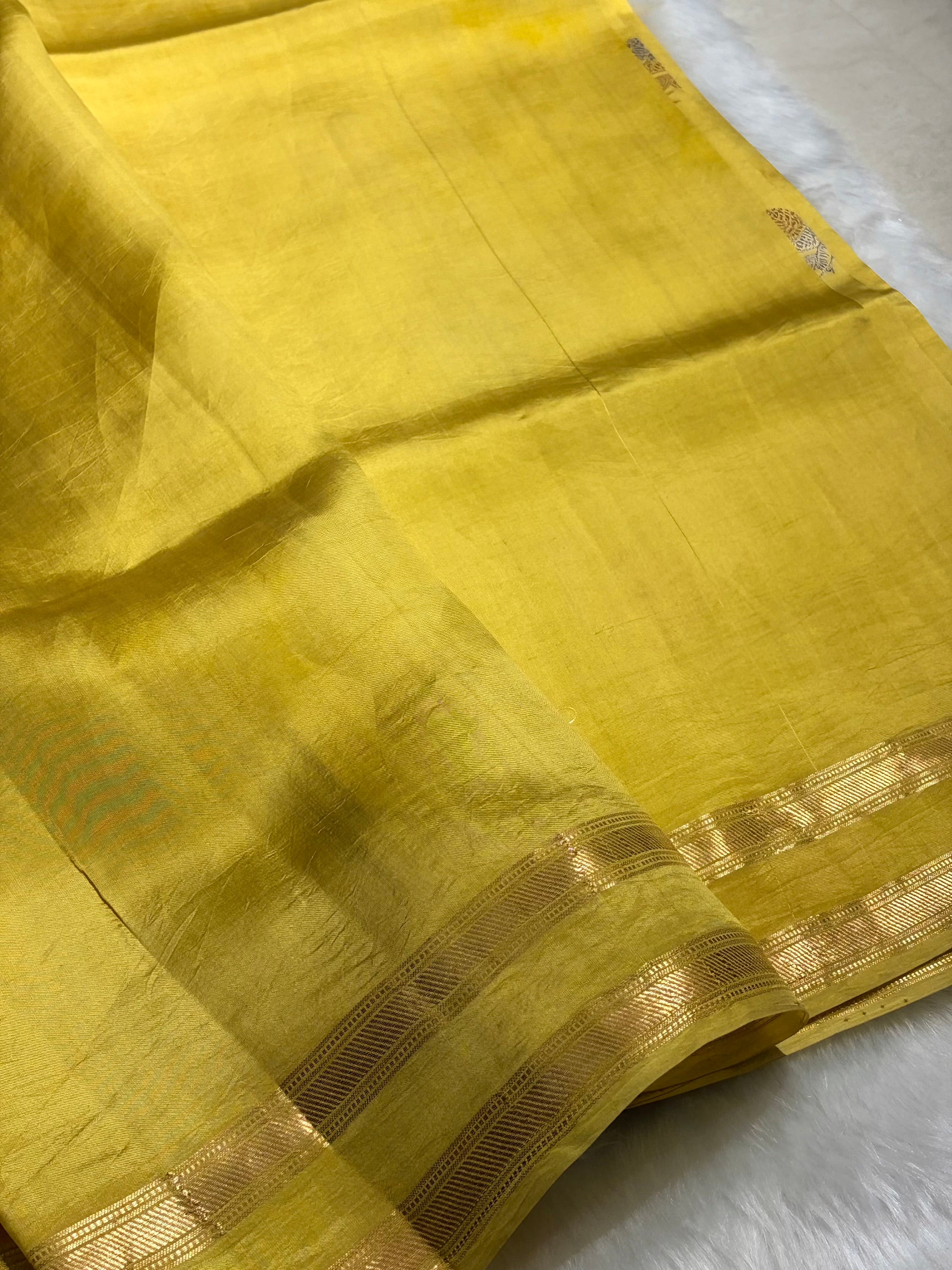 Dusty Yellow Boota Handwoven Raw Mango Silk RM-29