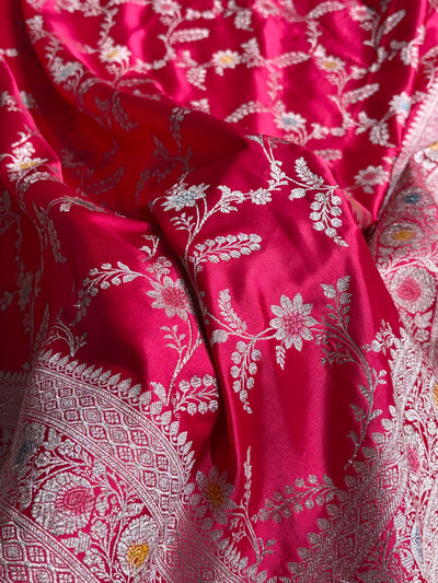 Banarasi Pattern Minakari Jaal Rani Shade Mashru Silk Saree MCS23