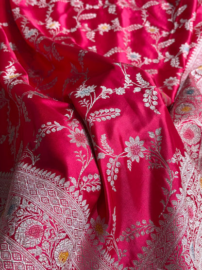 Banarasi Pattern Minakari Jaal Rani Shade Mashru Silk Saree MCS23