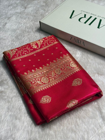 Satin Silk Saree Booti Motif in Reddish Pink Shades SS20