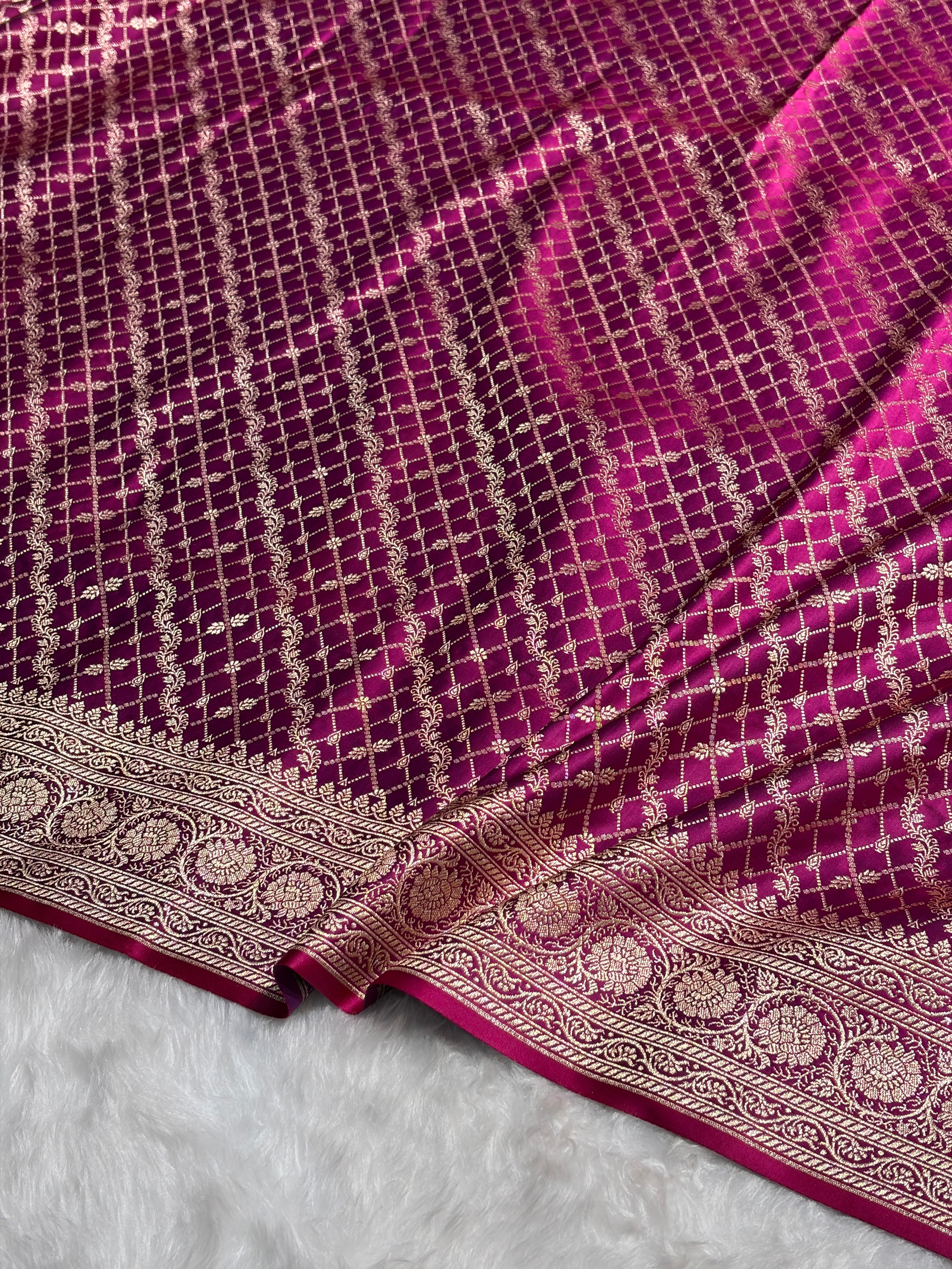 Cross Magenta Banarasi Brocade Soft Katan Silk Saree SKB-01