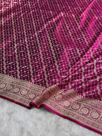 Cross Magenta Banarasi Brocade Soft Katan Silk Saree SKB-01