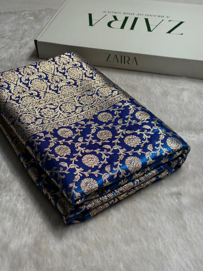 Satin Silk Jaal in Royal Blue Shades SS21