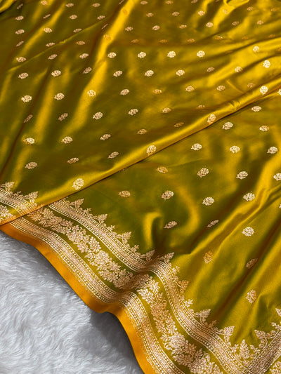 Banarasi Cross Liril Mehendi Floral Pattern Satin Katan Silk Saree SK76