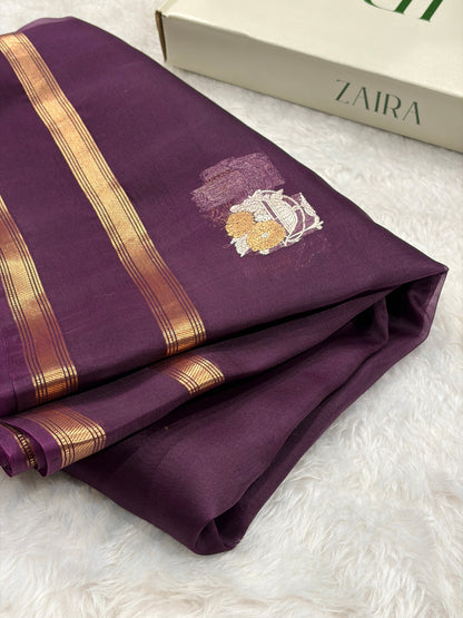 Pure Banarasi Organza Dark Wine Shades Floral Banarasi Silk Saree PO-20