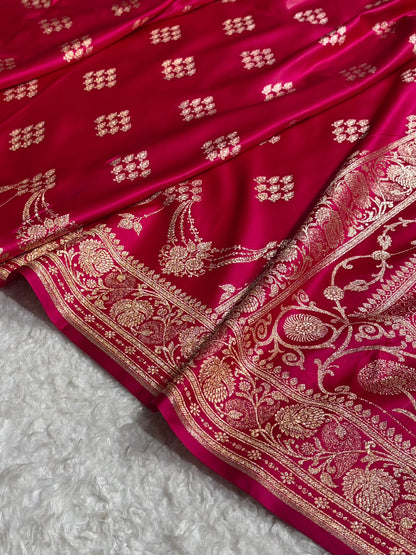 Banarasi Rani Floral Boota Satin Katan Silk saree SK34
