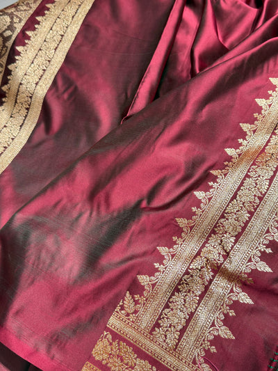 Premium Cross Maroon Banarasi Booti Katan Silk Saree