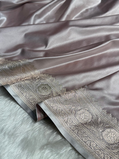 Rose Gold Pink Shades Plain Mashru Silk Saree