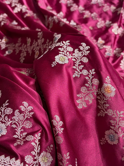 Wine Minakari Banarasi Cross Mashru Silk Saree MS01