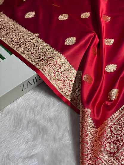 Maroon Booti Pattern Satin Katan Silk Saree SK65