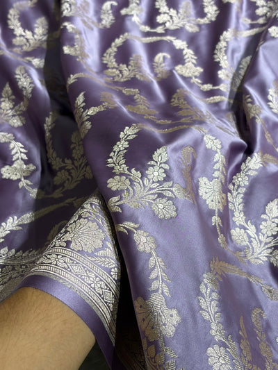 Lavender Shades Banarasi With Floral Jaal Pattern Mashru Silk Saree MSM-132