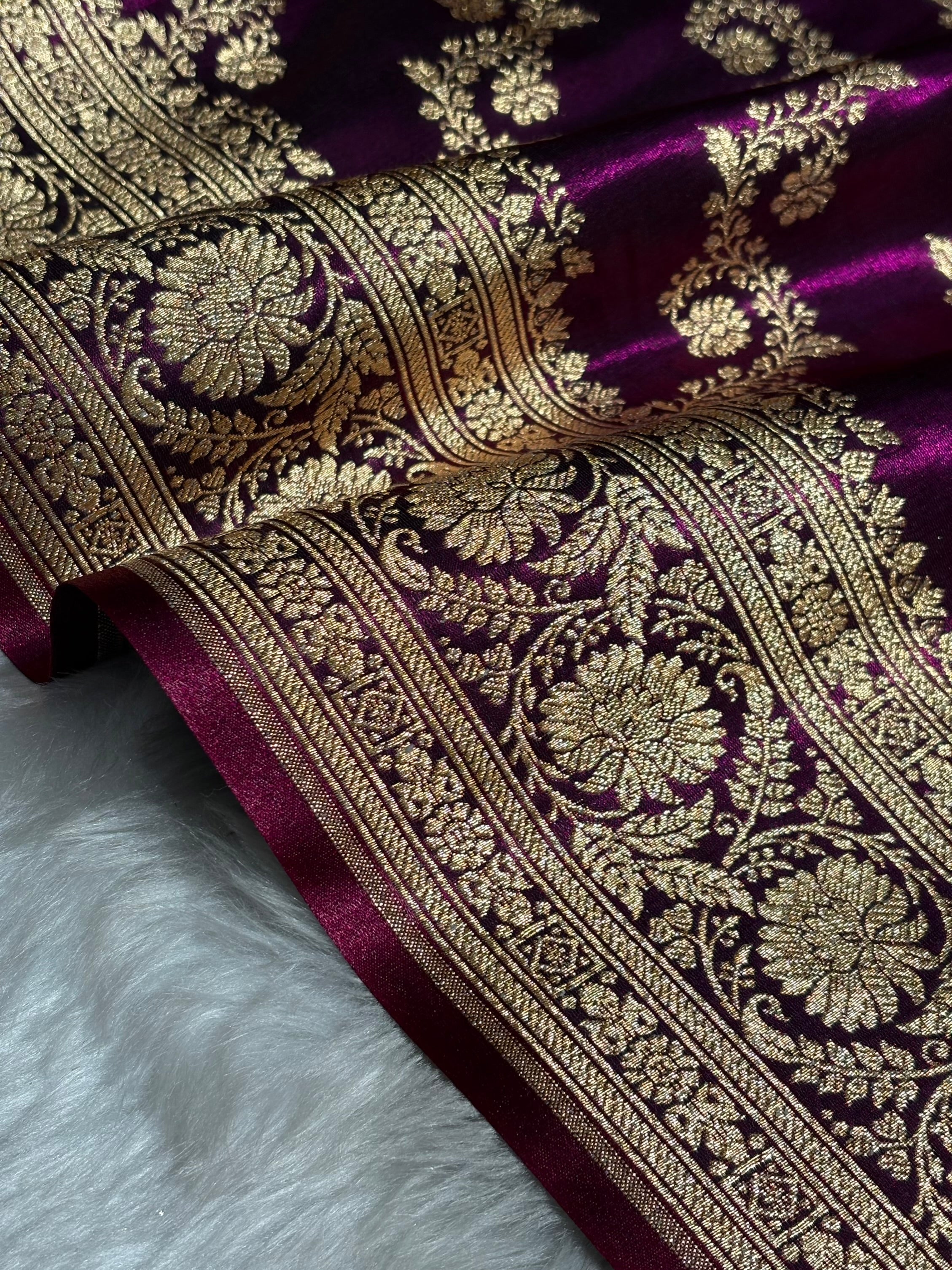Wine Shades Banarasi Satin Silk Saree SS32