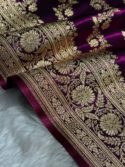 Wine Shades Banarasi Satin Silk Saree SS32