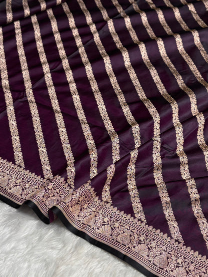 Cross Wine With Floral Border Mashru Silk Saree MSM-98