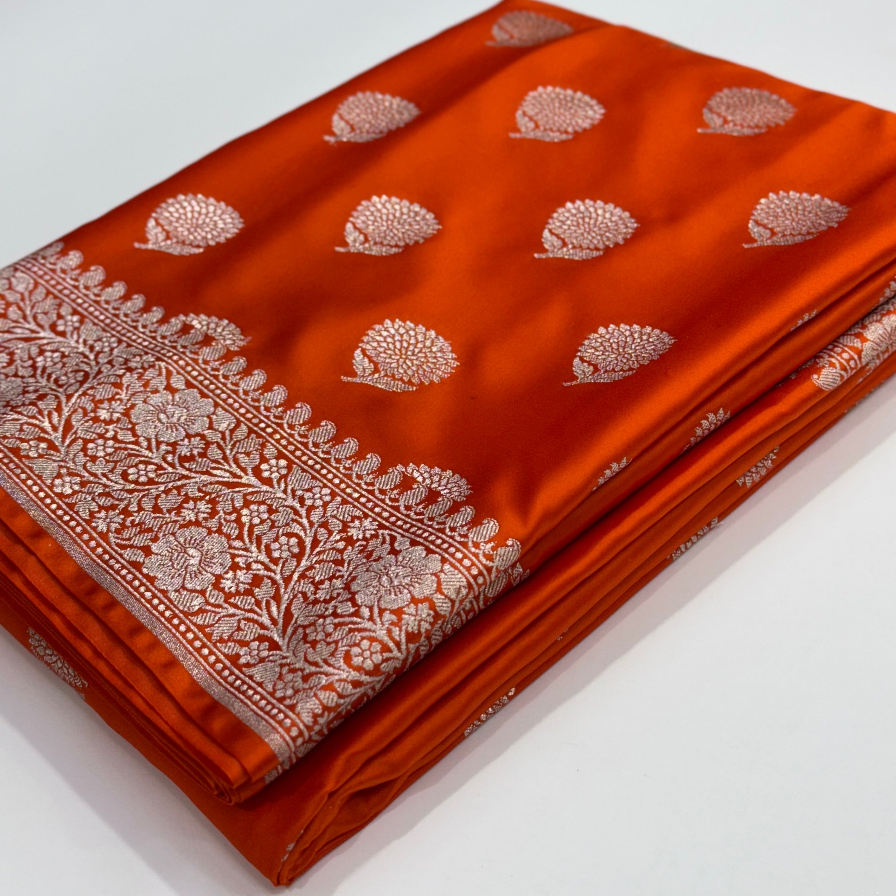 Boota Samra Orange Tree Boota Mashru Silk Saree – ZAIRA