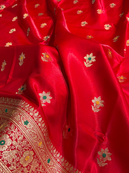 Red Shades Minakari Boota Pattern Banarasi Satin Silk Saree SS44