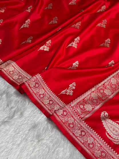 Red Boota With Floral Border Mashru Silk Saree MSM-97