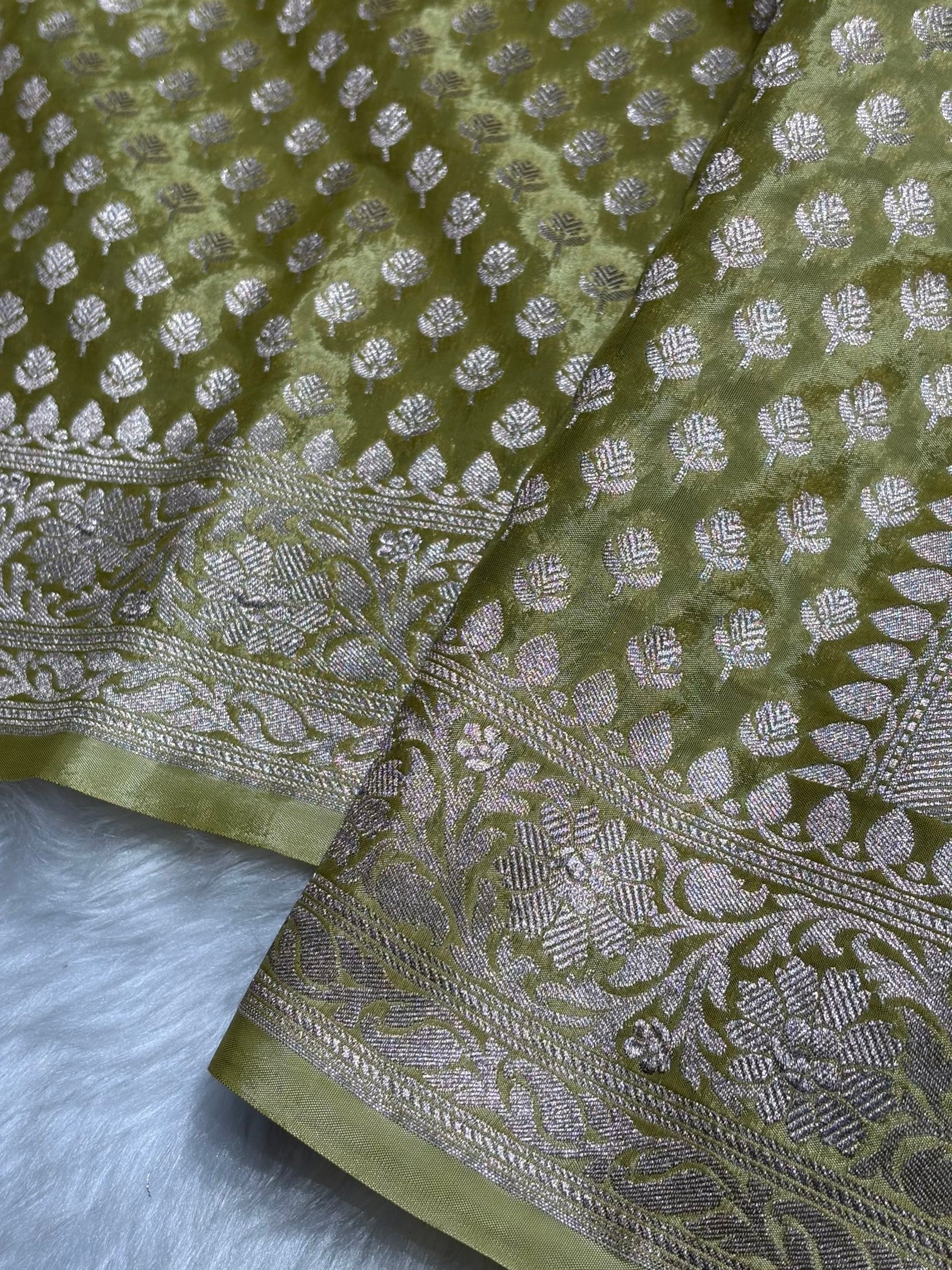 Light Mehendi Green Crepe Silky Katan Banarasi Saree CSK-01