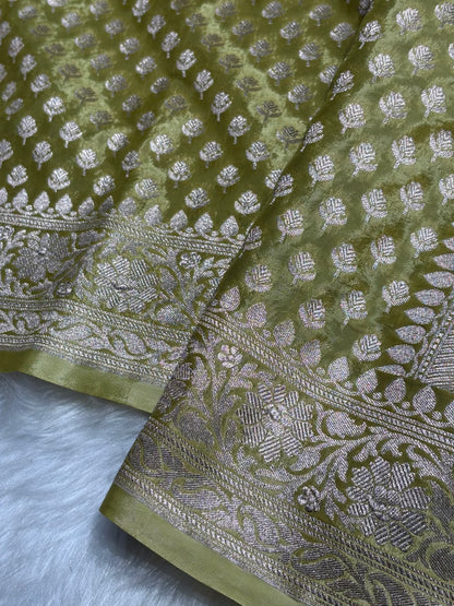 Light Mehendi Green Crepe Silky Katan Banarasi Saree CSK-01