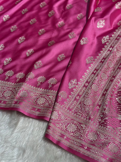 Pink Shades Floral Border Boota Mashru Silk Saree MCS66