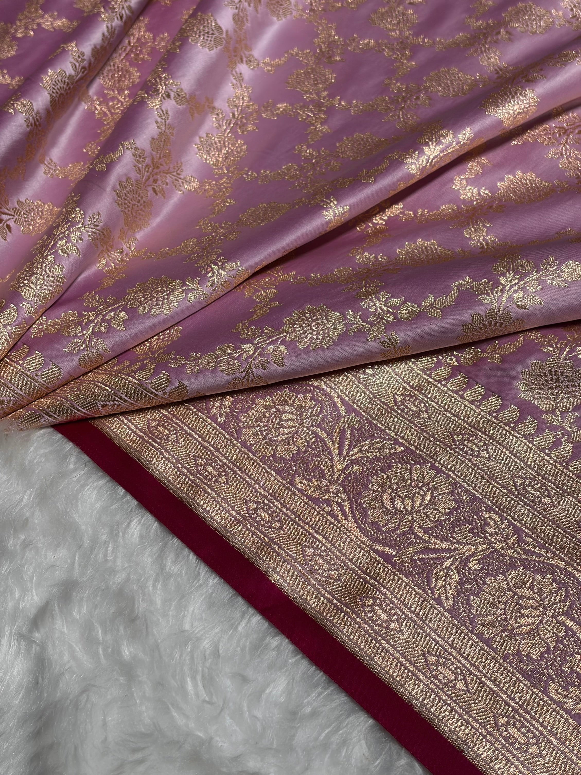 Lavender Jaal Pattern Satin Katan Silk Saree SK25