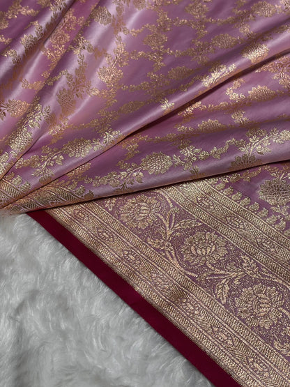Lavender Jaal Pattern Satin Katan Silk Saree SK25