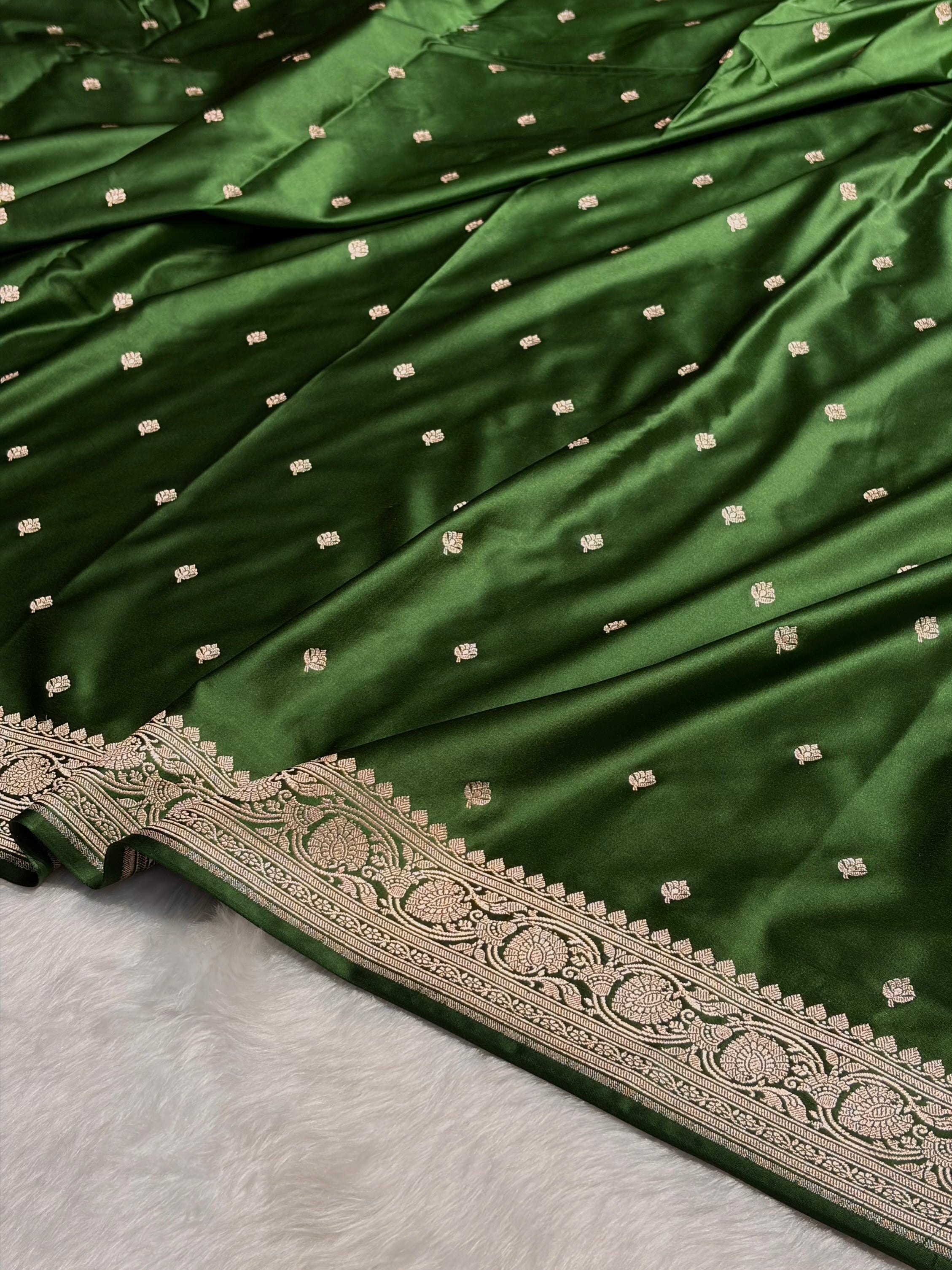 Banarasi Bottle Green Booti Mashru Silk Saree MS10