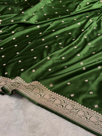 Banarasi Bottle Green Booti Mashru Silk Saree MCS10