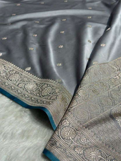 Gray Shades Booti Mashru Silk Saree MS68