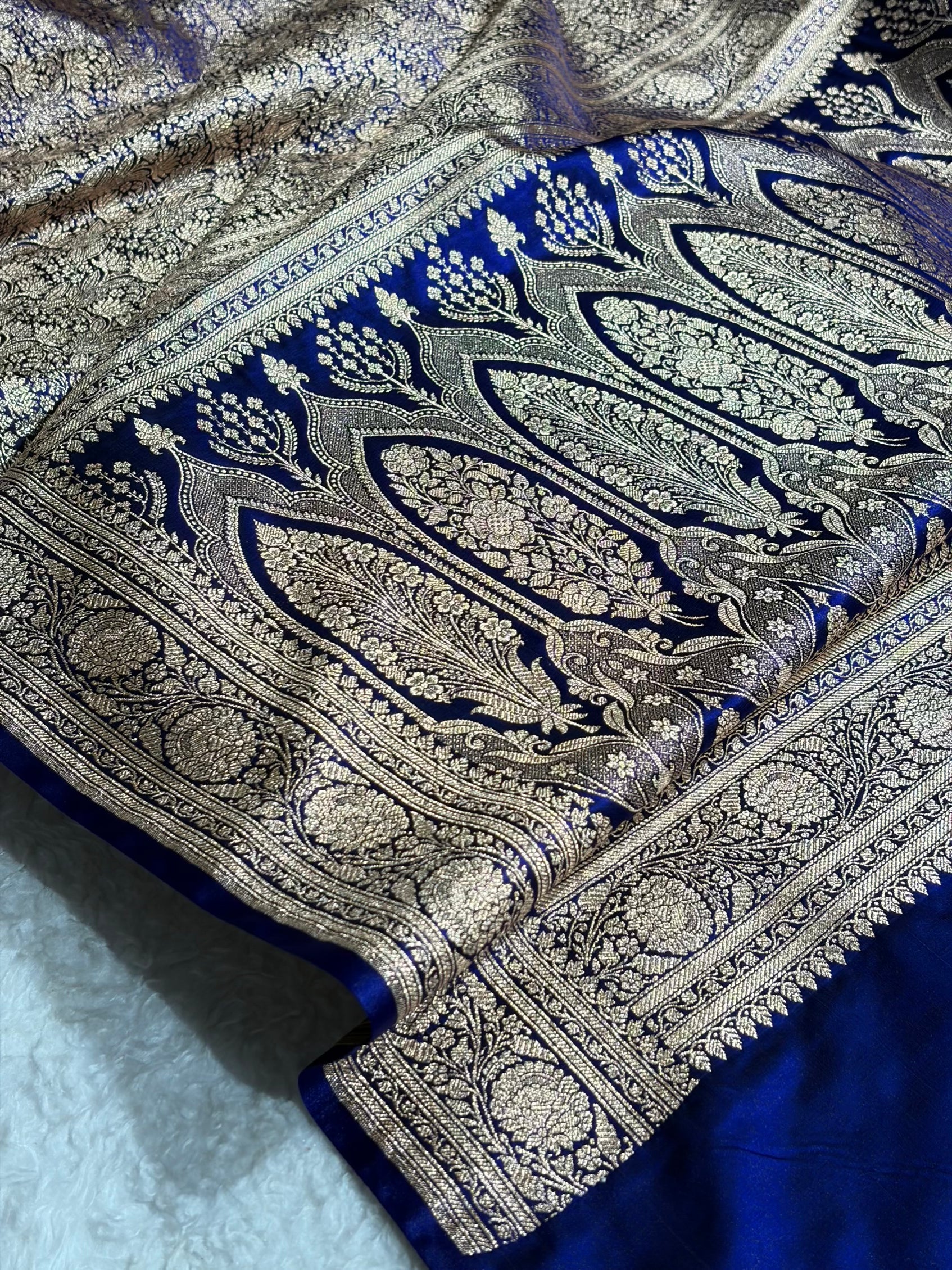 Royal Blue Shades Brocade Pattern Banarasi Satin Silk Saree SS42